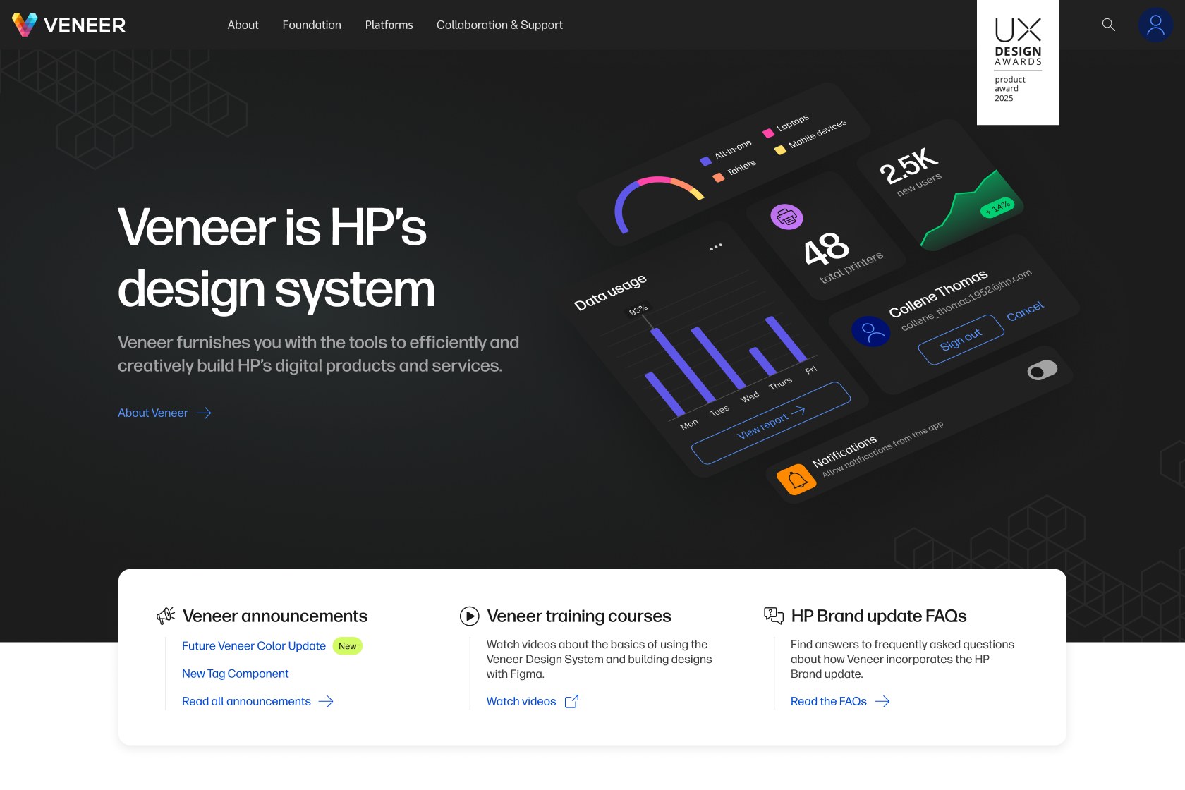 The Veneer V3 documentation site homepage